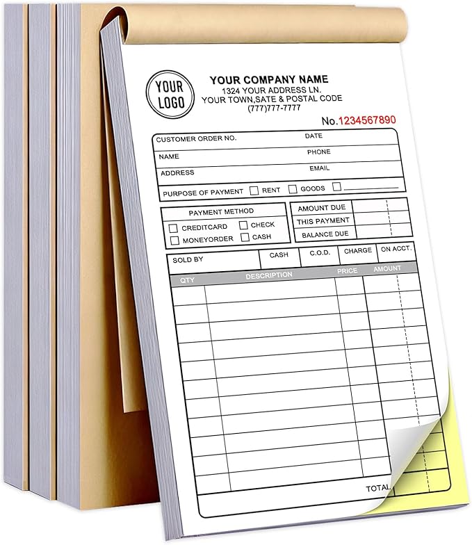 Custom Invoice Book with Logo 100 Set Personalized Receipt Books Customized Invoices for Small Business 2 - Parts Carbonless Duplicate Invoice Forms NCR Books