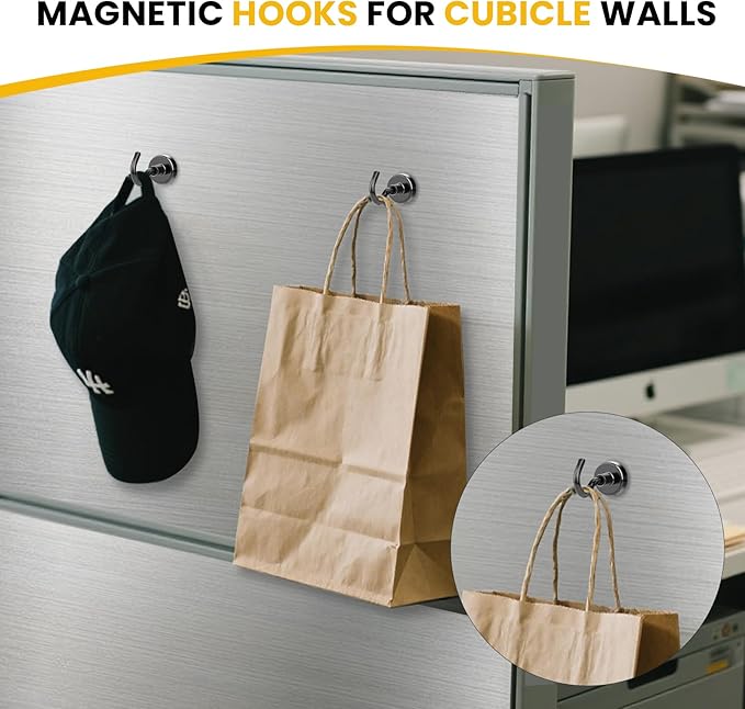 DIYMAG Black Magnetic Hooks, 85 LB Heavy Duty Strong Magnets with Hook, Rare Earth Neodymium Magnet Magnetics for Cabins Cruise Ship Essentials 4 Packs