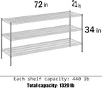 Regal Altair 21" Deep x 72" Wide x 34" Height Wire Shelving Kit | 3-Tier | NSF Commercial Storage Rack Unit