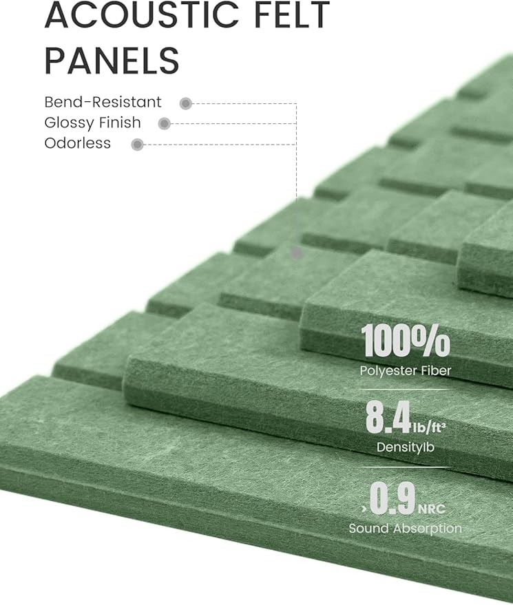 Fluxynara Felt Bulletin Board Tiles -28"x18" with 40 Adhesive Tabs, Cork Board Alternative for Office Decor, Push Pin Board Wall Organizer 6-Pack (Moss Green)