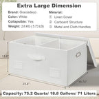 Graciadeco 75 Quarts Extra Large Decorative Storage Bins with Lids, 3 Packs White Collapsible Storage Bins with Lids, Stackable Storage Bins Decorative Box Storage With Lid Extra Large