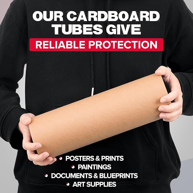Paclord 4" x 12" Heavy-Duty Reinforced Cardboard Mailing Tube, Pack of 1 Tube with 2 Caps – Secure USPS Approved – Great for Shipping and Storing of Prints, Artwork, Posters or Documents