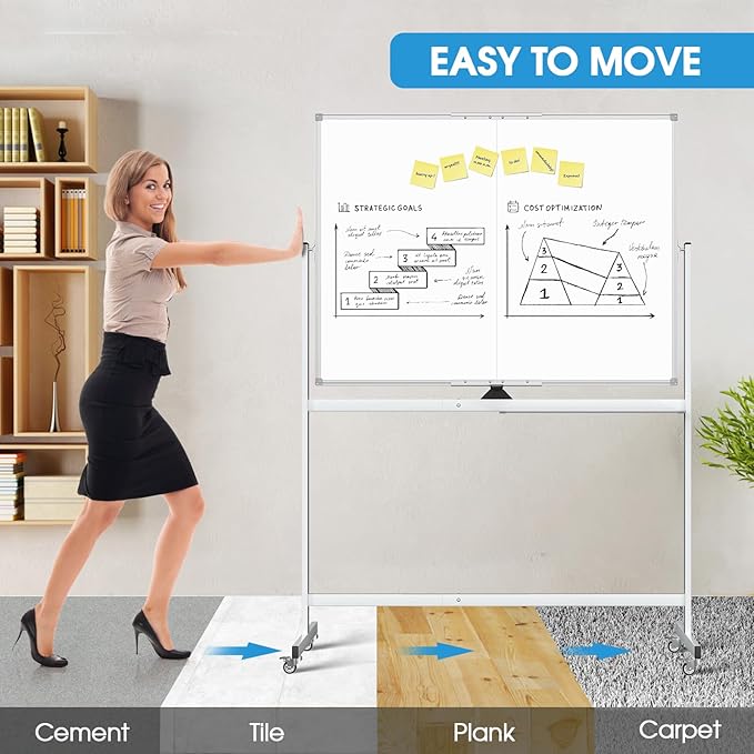 MaxGear Rolling Whiteboard on Wheels, 48" x 36" Large Magnetic Dry Erase Board with Stand, 4' x 3' Mobile Whiteboard with Aluminium Frame and Magnetic Surface for Office, School