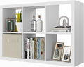 Bookshelf with Storage Bin, 6-Cube Storage Organizer, Modern Wood Open Bookcase, Multifunctional Display Cubicle Shelf for Living Room, Bedroom, Home Office, White