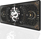 Mysterious Starry Sky Moon and White Snake Pattern Large Extended Gaming Mouse Pad E-Sports Office Desk Mat Keyboard Pad Rubber Non-Slip Computer Mouse Mat Suitable for Home Office Work(27.5X11.8 in)