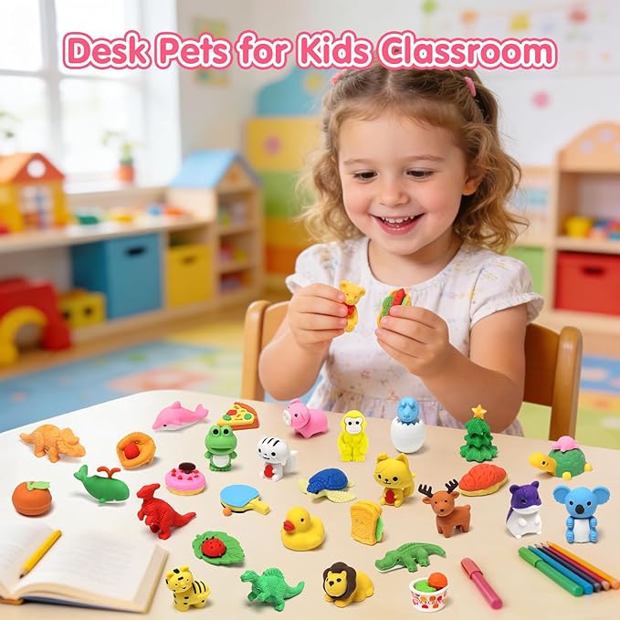 HINZER 100 Pack Animal Erasers for Kids Bulk Pull Apart 3D Puzzle Erasers Classroom Rewards and Prizes Class Treasure Box Kids Party Favors Back to School Supplies