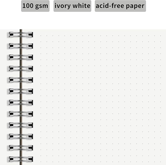 HULYTRAAT Large Dot Grid Spiral Notebook, 8.5" x 11", Premium 100gsm Ivory White Paper, Sturdy See-Through Cover, 128 Dotted Pages per Notebook(2 Pack) for Home, School, Office, Artist Writing/Drawing