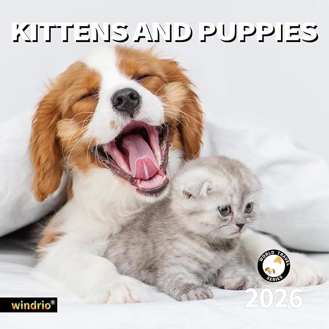 2026 Wall Calendar,Calendar 2026, November 2025 - December 2026, Wall Calendar Kittens and Puppies, 12" x 24" Opened,Full Page Months Thick & Sturdy Paper for Calendar Organizing & Planning