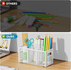 Marbrasse Mesh Pen Holder for Desk,Pencil Holder Desk Organizer 3 Adjustable Compartments,Pencil Cup with Handle Perfect for Classroom, Office, Home,Makeup,Art (White)