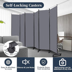 Room Divider Folding Privacy Screens with Lockable Wheels, 132'' Fabric Partition Room Dividers Freestanding Room Divider Panel for Room Separation, Wall Divider for Home Office Bedroom Studio Decor