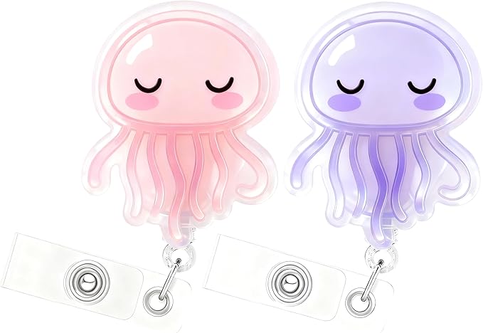 2Pcs Funny Jellyfish Badge Reel Retractable for Nurse, Doctor, Medical Worker Nursing Student | Cute Pediatric Nurse ID Name Badge Holder with 24” Durable Nylon Retractable Cord Alligator Clip