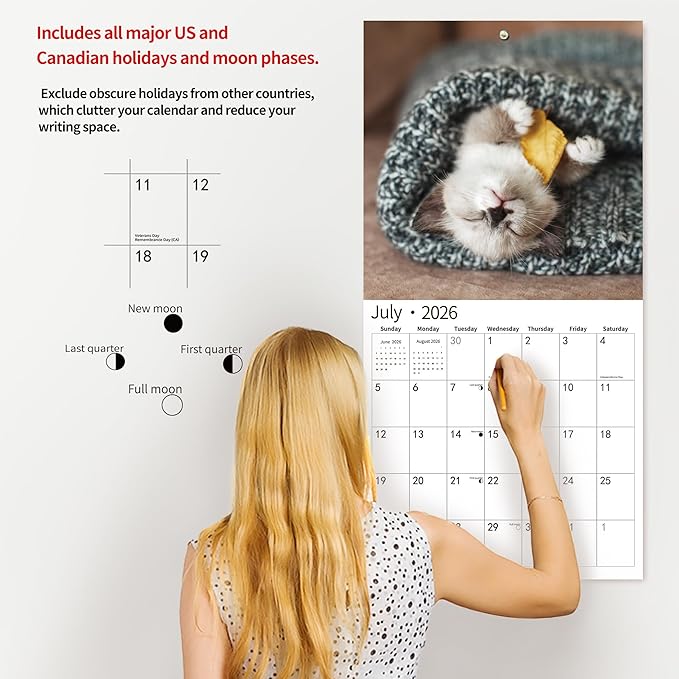 2026 Wall Calendar,Calendar 2026, November 2025 - December 2026, Wall Calendar Baby Kitten, 12" x 24" Opened,Full Page Months Thick & Sturdy Paper for Calendar Organizing & Planning