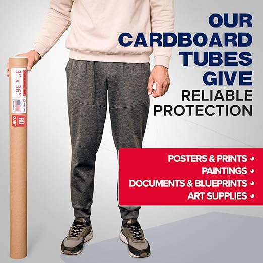 Paclord 3" x 36" Heavy-Duty Reinforced Cardboard Mailing Tube, Pack of 4 Tubes with 8 Caps – Secure USPS Approved – Great for Shipping and Storing of Prints, Artwork, Posters or Documents