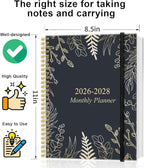 2026-2028 Monthly Planner, Three Years Calendar from January 2026 - December 2028 with Spiral Binding, Inner Pocket, Elastic Closure, 38 Month Planner for Home | School | Office, 8.5" x 11", White Gold Leaf