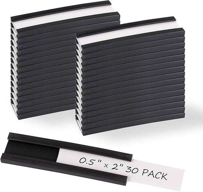 Realth C Channel Magnetic Label Holders 30 Pack 0.5" x 2" - Magnets for Whiteboard, Shelving, Bins, Library, Supermarket