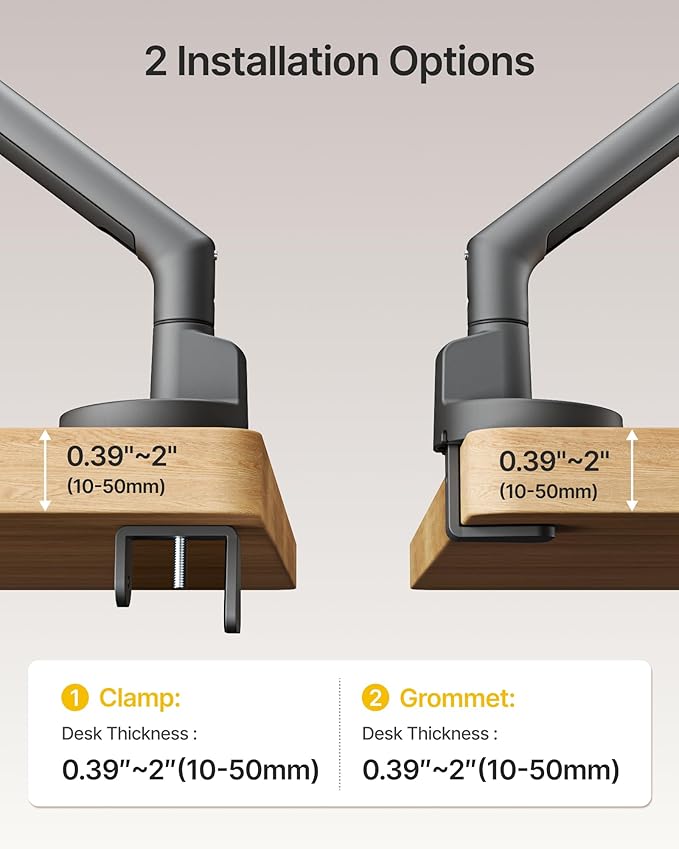 monTEK Single Monitor Arm for 17-40 Inch Screens, Up to 24.25lbs, Heavy Duty Monitor Mount with VESA Mount, Full Motion Adjustment Monitor Stand C-Clamp/Grommet Base,Dark Gray,MA1010DG