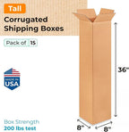Tall Moving & Shipping Boxes 8"L x 8"W x 36"H (15-Pack) - Extra Strength 200 lb vs Regular - Corrugated Moving Boxes for USPS/UPS/FEDEX - Packaging Box - Box Moving Supplies by IDL Packaging