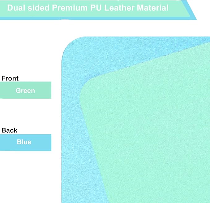SUJAYU Dual Sided PU Leather Desk Pad, Mouse Pad, Office Desk Mat, Non-Slip Laptop Desk Pad, Waterproof Desk Writing Pad for Office and Home (23.6" x 11.8", Green+Blue)