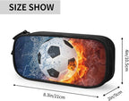 Boys Pencil Case with Soccer Printed, Cool Fire & Water Portable Pen Bag Pouch with Zipper for Teens Stationary Supplies, Small Pencil Box Cosmetic Bag for Sports Girls
