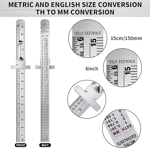 30 Pieces 6 Inch 15 cm Pocket Ruler Flexible Precision Stainless Steel Ruler with Detachable Clips Stainless Steel Pocket Clip Scale Gauge Metric British System