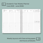 POPRUN Academic Planner 2025-2026 (July 2025-June 2026), Daily Weekly and Monthly Appointment Book (Wirebound Hard Cover - 10'' x 8'') with Hourly Time Slots, Tabs, 100 GSM - Light Yellow