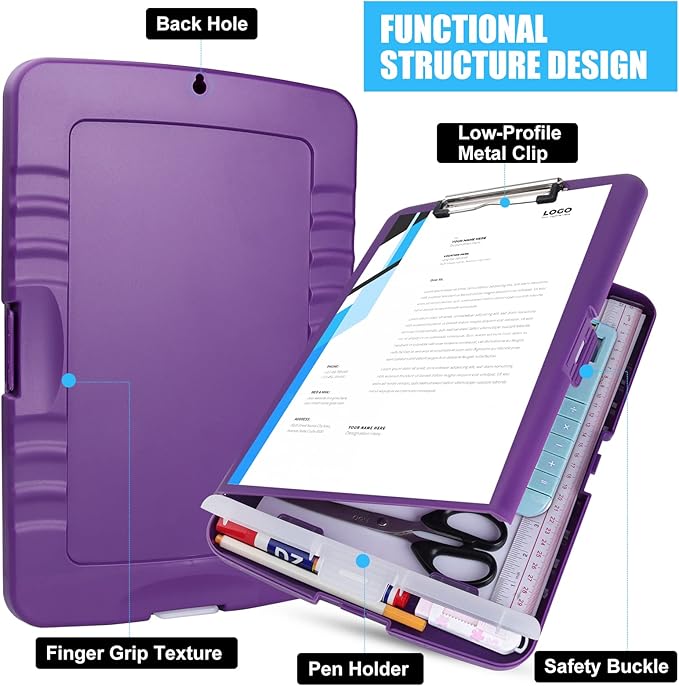 Purple Clipboard with Storage,TFDLCG zm Clip Boards with Storage Compartments,8.5 x 11 High Capacity Folio Nursing Clipboard Case,A4 Letter Size for Office,School Home Work