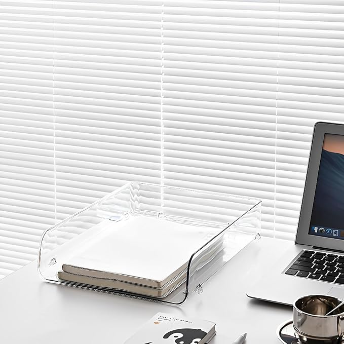 Gagee 4 Pack Paper Organizer for Desk,Clear Stackable Paper Sray Holder, Office Desk Organizer for Notes, Pens, File, Document