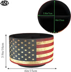 Hennaja Round Leather Art Supply Organizer,Remote Control Holder,360 Degree Rotating,Multi-Functional Pencil Holder,4 Compartments Desktop Stationary Organizer(1-American Flag)