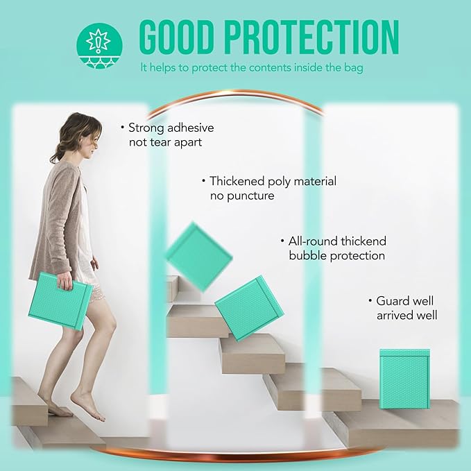 Fuxury Bubble Mailers 8.5x12 Inch Teal Padded Envelopes 40 Pack Large Bubble Envelopes Self Seal Usable Size 8.5x11" Thick Padded Mailer for Small Business Packaging, Mailing #2
