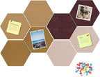 Uoisaiko 12" Large Bulletin Board with 30 Push Pins, Pack of 8 Hexagon Felt Pin Board Notice Boards for Home Office Kitchen, Felt Wall Tiles for Photos Memos (Yellow Brown)