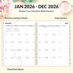 SUNEE 2026 Planner, Weekly and Monthly Calendar Planner, January 2026-December 2026, Daily Agenda with Tabs, Note Pages, Spiral Binding, 8.5"x11", Watercolor Flowers