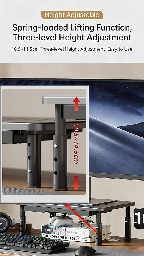 PLENTY MORE Adjustable Ergonomic Monitor Stand with Spacious Storage Shelf - Heavy-Duty Steel for Home Office & Gaming, Reduces Neck/Back Strain, Elevates Screens to Eye Level