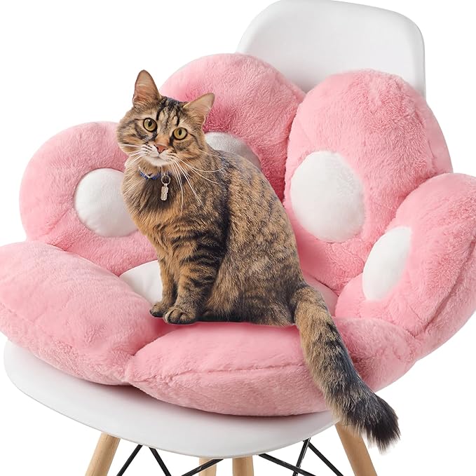 Ditucu Cat Paw Cushion Kawaii Chair Cushions 27.5 x 23.6 inch Cute Stuff Seat Pad Comfy Lazy Sofa Office Floor Pillow for Gaming Chairs Room Decor Pink