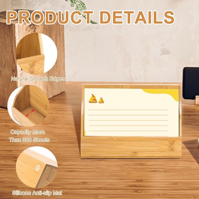 SHIQIKEJIPTY 4x6 Wood Index Card Holder Wooden Index Card Box Cards Display Stand Notecard Box Business Cards Organizer Post Cards Case for Business Desk Office Home School Capacity 300 Sheets