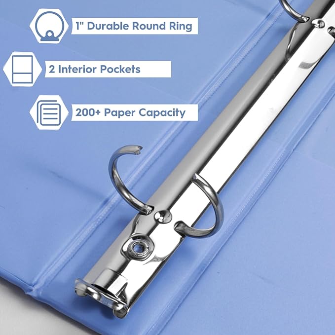 CIXILDTS 6-Pack 1-Inch Binder, Standard 3 Ring Binder Fit US Letter Size Paper, Presentation Round Ring Binders,Blue