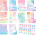 TaoBary 160 Pcs Stationery Paper Set 50 Double Sided Stationery Papers with 50 Matching Envelopes and 60 Round Dot Sticker, 10 Design(Watercolor,8.5 x 11 Inch)