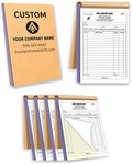 Custom Carbonless Invoice Book with Logo, Personalized Cover & Inner Pages, 2 Part NCR Receipt & Work Order Forms, Easy Tear, Writing Shield for Small Business (2-part [White/Yellow], 7.48 x 5.12INCH)