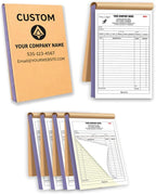 Custom Carbonless Invoice Book with Logo, Personalized Cover & Inner Pages, 2 Part NCR Receipt & Work Order Forms, Easy Tear, Writing Shield for Small Business (2-part [White/Yellow], 10.24*7.48INCH)