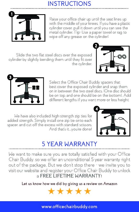 Office Chair Buddy - Fix Your Sinking Office Chair in Minutes - No Tools Needed - Supports up to 500 Pounds