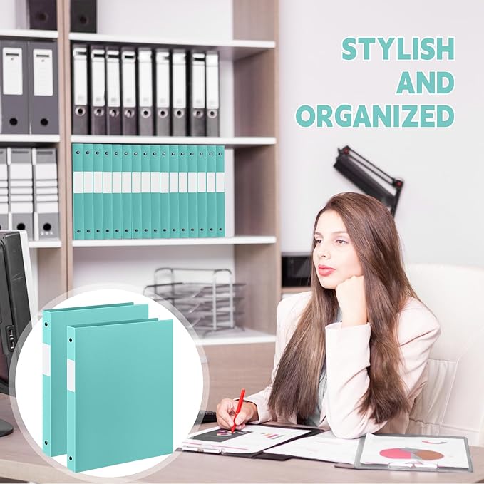 Henoyso 48 Pcs 3 Ring Binder 0.5 Inch Round Fits Letter Size 8.5'' x 11'' Paper Plastic Flexible Binder Bulk Holds 140 Sheets with 1 Pockets Versatile Organizer for Home Office School (Mint Green)