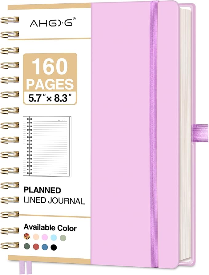 AHGXG Spiral Journal Notebook, 160 Lined Pages, A5 Medium Size (5.7'' x 8.3''), for Men & Women, Journaling, Writing, Work & Office, Hardcover, 100 GSM Thick Paper (Purple)