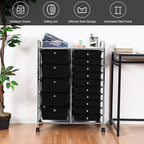GOFLAME 15-Drawer Rolling Storage Cart, Craft Storage Cart with Removable Drawers & Lockable Wheels, Art Cart Supply Storage Organizer for Home Office Classroom, Black