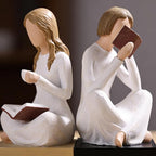 Reading Girl Bookends for Women, Resin Reading Woman Sculpture Bookends Set of 2, Aesthetic Bookshelf Decor for Home Office Library, Cute Feminine Book Ends for Book Lovers Gifts (Beige)