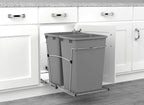 Rev-A-Shelf Double Pullout Trash Can for Kitchen Cabinets 35 Qt Garbage Recycling Bin on Full-Extension Slides, Silver, RV-18KD-17C S