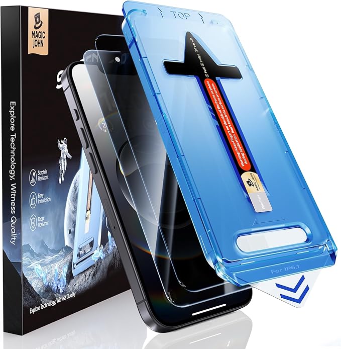MAGIC JOHN 2 Pack for iPhone 16e 6.1inch Privacy Screen Protector, Tempered Glass Film, Auto Dust-Elimination, Bubble Free, Easy Installation