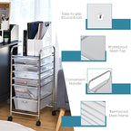 Giantex 6 Storage Drawer Cart Rolling Organizer Cart for Tools Scrapbook Paper Home Office School Multipurpose Mobile Utility Cart (Clear White)