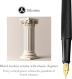MCNTEIK Matte Black Fountain Pen, Exquisite Vertical Grooving Design, Ink Converter, 18K Gilded Nib (Extra Fine), Fancy Gift Set for Men & Women, Office, Smooth Writing Calligraphy Pens