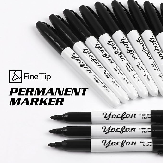 Yocfon Permanent Markers, 72 Count Black Permanent Markers Set, Fine Tip, Waterproof Markers, Works On Plastic, Wood, Stone And Metal For Doodling, Marking
