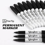 Yocfon Permanent Markers, 72 Count Black Permanent Markers Set, Fine Tip, Waterproof Markers, Works On Plastic, Wood, Stone And Metal For Doodling, Marking