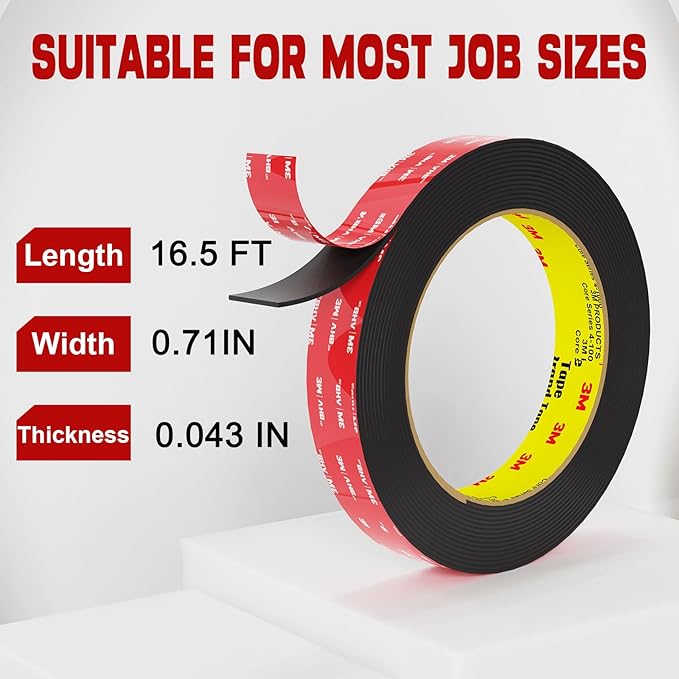 3M Double Sided Tape Heavy Duty 16.5FT,Double Sided mounting Tape for Walls,3M vhb Strong Double Sided Tape Heavy Duty for Car, LED Strip Light, Home/Office Decor